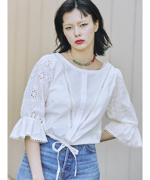 jouetie(ジュエティ)の「アシメレースブラウス(シャツ/ブラウス・レディース・オフホワイト/ブラック/グリーン/パープル・MEDIUM)」の6枚目の写真