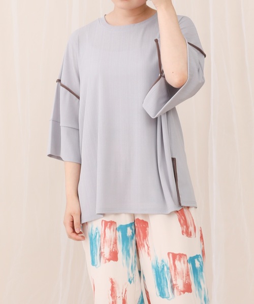 sakishimatokyo(サキシマトーキョー)の「【ZOZO限定】サキシマamp「配色メッシュパイピングデザイントップス」(Tシャツ/カットソー・レディース・グレー/ライトグリーン/オフホワイト/ダークグリーン/ブラック・FREE)」の3枚目の写真