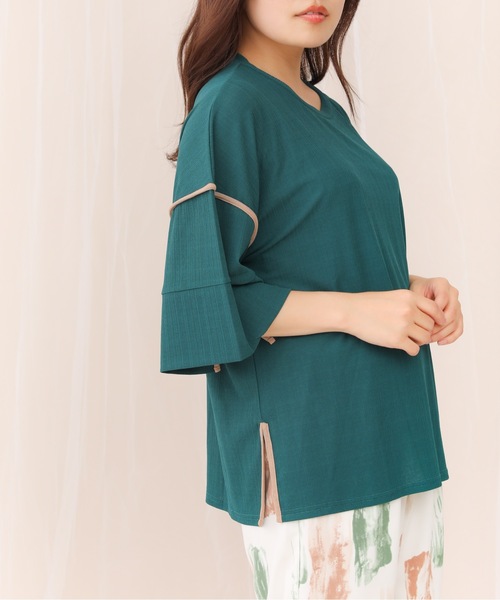 sakishimatokyo(サキシマトーキョー)の「【ZOZO限定】サキシマamp「配色メッシュパイピングデザイントップス」(Tシャツ/カットソー・レディース・グレー/ライトグリーン/オフホワイト/ダークグリーン/ブラック・FREE)」の4枚目の写真