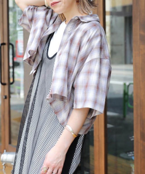 ap retro（アプレトロ）の「ショート丈チェックシャツ【ZOZO限定アイテム】（シャツ/ブラウス・レディース・A/B/D・FREE）」の4枚目の写真