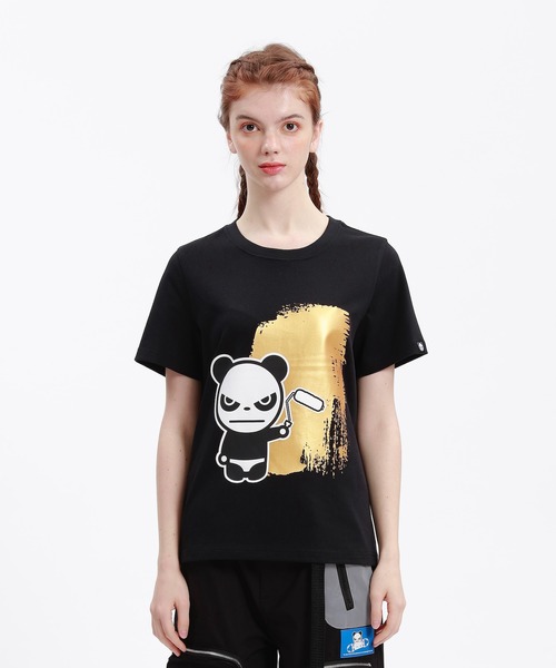HIPANDA（ハイパンダ）の「HIPANDA ハイパンダ レディース ゴールドペイントワーク プリント 半袖Tシャツ（Tシャツ/カットソー・レディース・ホワイト/ブラック・MEDIUM/LARGE/X-LARGE/SMALL）」の2枚目の写真