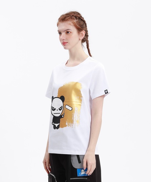 HIPANDA（ハイパンダ）の「HIPANDA ハイパンダ レディース ゴールドペイントワーク プリント 半袖Tシャツ（Tシャツ/カットソー・レディース・ホワイト/ブラック・MEDIUM/LARGE/X-LARGE/SMALL）」の3枚目の写真