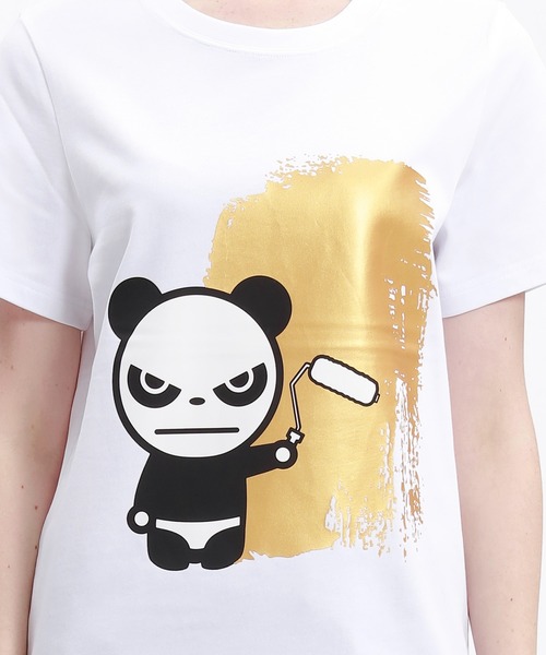 HIPANDA（ハイパンダ）の「HIPANDA ハイパンダ レディース ゴールドペイントワーク プリント 半袖Tシャツ（Tシャツ/カットソー・レディース・ホワイト/ブラック・MEDIUM/LARGE/X-LARGE/SMALL）」の5枚目の写真