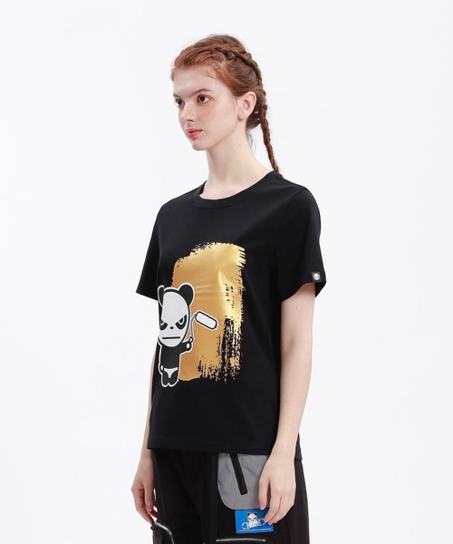 HIPANDA（ハイパンダ）の「HIPANDA ハイパンダ レディース ゴールドペイントワーク プリント 半袖Tシャツ（Tシャツ/カットソー・レディース・ホワイト/ブラック・MEDIUM/LARGE/X-LARGE/SMALL）」の6枚目の写真