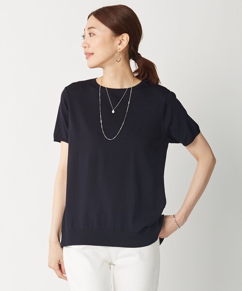 J.PRESS Ladies(J.プレス レディス)の「【洗える】レーヨンストレッチ レイヤードニット(ニット/セーター・レディース・ネイビー系/ベージュ系・SMALL)」の1枚目の写真