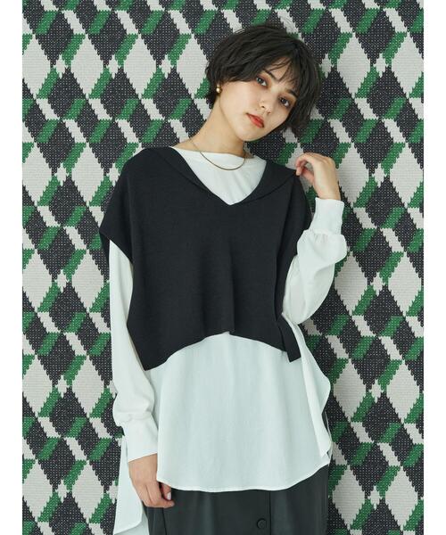 YECCA VECCA(イェッカヴェッカ)の「セーラーカラーニットベスト *(ニット/セーター・レディース・アイボリー/キャメル/グリーン/ブラック・FREE)」の6枚目の写真