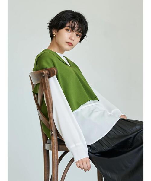 YECCA VECCA(イェッカヴェッカ)の「セーラーカラーニットベスト *(ニット/セーター・レディース・アイボリー/キャメル/グリーン/ブラック・FREE)」の8枚目の写真