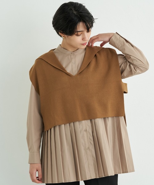 YECCA VECCA(イェッカヴェッカ)の「セーラーカラーニットベスト *(ニット/セーター・レディース・アイボリー/キャメル/グリーン/ブラック・FREE)」の4枚目の写真