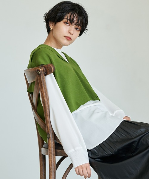 YECCA VECCA(イェッカヴェッカ)の「セーラーカラーニットベスト *(ニット/セーター・レディース・アイボリー/キャメル/グリーン/ブラック・FREE)」の3枚目の写真