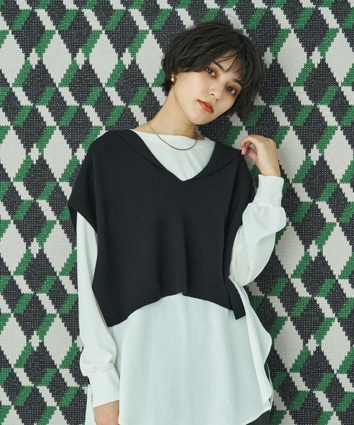 YECCA VECCA(イェッカヴェッカ)の「セーラーカラーニットベスト *(ニット/セーター・レディース・アイボリー/キャメル/グリーン/ブラック・FREE)」の2枚目の写真