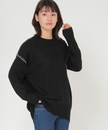 モチモチ配色ステッチニットプルオーバー