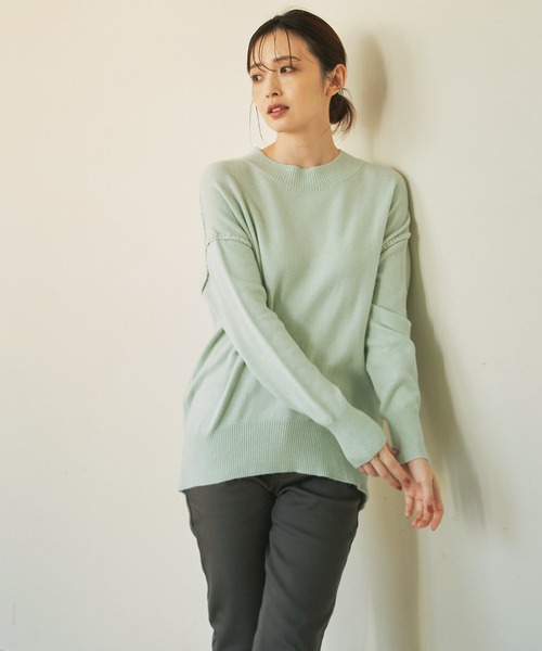 ikka(イッカ)の「モチモチ配色ステッチニットプルオーバー(ニット/セーター・レディース・ブラック/ベージュ/オフホワイト/エメラルド・M/L)」の15枚目の写真