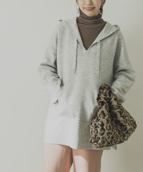 URBAN RESEARCH（アーバンリサーチ）の「メキシカンパーカーニット（ニット/セーター・レディース・アイボリー/グレー/オレンジ・FREE）」の3枚目の写真