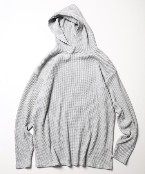 FREAK'S STORE（フリークスストア）の「WEB限定 ビッグシルエット ワッフル プルオーバー パーカー/レイヤード対応/サーマル（パーカー・メンズ・ブラック/ナチュラル/グレー・LARGE/MEDIUM/SMALL）」の4枚目の写真