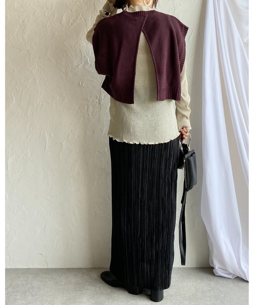 She's Closet（シーズクローゼット）の「メロウフリルランダム長袖プリーツプチハイネックシアートップス（Tシャツ/カットソー・レディース・アイボリー/オリーブ/モカ/ブラック/パープル/ライトグリーン/チャコール・FREE）」の21枚目の写真