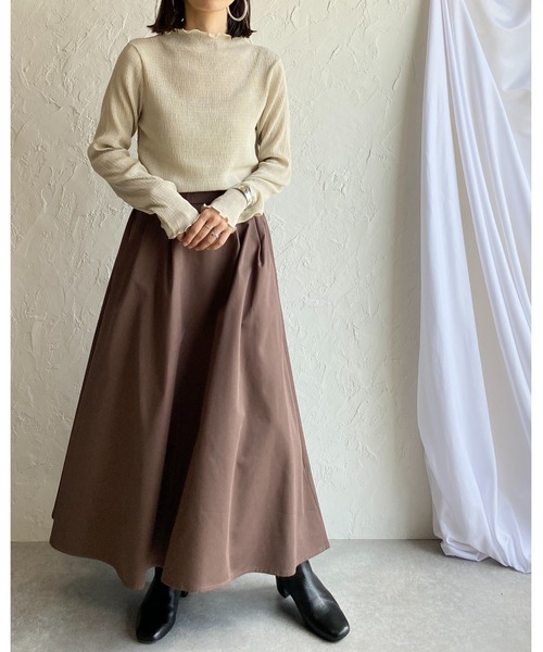 She's Closet（シーズクローゼット）の「メロウフリルランダム長袖プリーツプチハイネックシアートップス（Tシャツ/カットソー・レディース・アイボリー/オリーブ/モカ/ブラック/パープル/ライトグリーン/チャコール・FREE）」の22枚目の写真