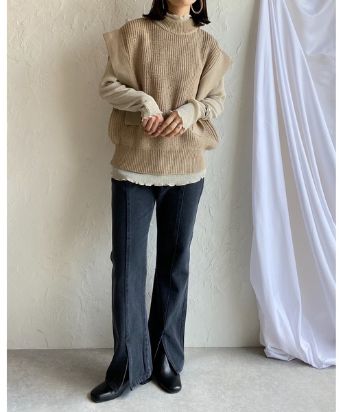 She's Closet（シーズクローゼット）の「メロウフリルランダム長袖プリーツプチハイネックシアートップス（Tシャツ/カットソー・レディース・アイボリー/オリーブ/モカ/ブラック/パープル/ライトグリーン/チャコール・FREE）」の16枚目の写真