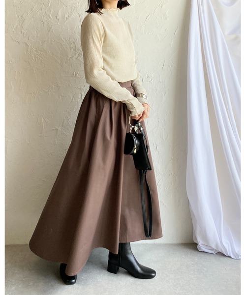 She's Closet（シーズクローゼット）の「メロウフリルランダム長袖プリーツプチハイネックシアートップス（Tシャツ/カットソー・レディース・アイボリー/オリーブ/モカ/ブラック/パープル/ライトグリーン/チャコール・FREE）」の18枚目の写真