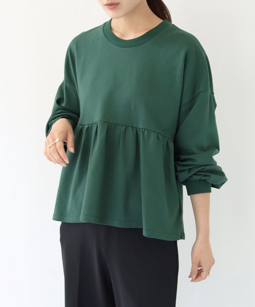 HER CLOSET(ハークローゼット)の「【shemoshelly】ミニ裏毛ペプラムプルオーバー(Tシャツ/カットソー・レディース・グリーン/ブラック/アイボリー/チャコールグレー/アッシュブラウン・M)」の5枚目の写真
