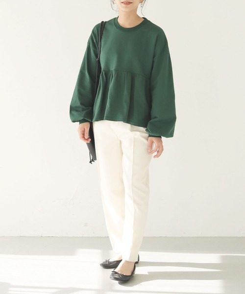 HER CLOSET(ハークローゼット)の「【shemoshelly】ミニ裏毛ペプラムプルオーバー(Tシャツ/カットソー・レディース・グリーン/ブラック/アイボリー/チャコールグレー/アッシュブラウン・M)」の18枚目の写真