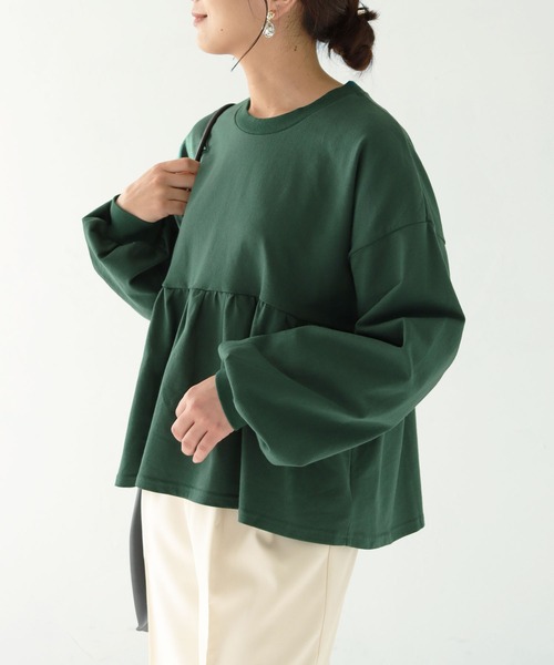 HER CLOSET(ハークローゼット)の「【shemoshelly】ミニ裏毛ペプラムプルオーバー(Tシャツ/カットソー・レディース・グリーン/ブラック/アイボリー/チャコールグレー/アッシュブラウン・M)」の16枚目の写真