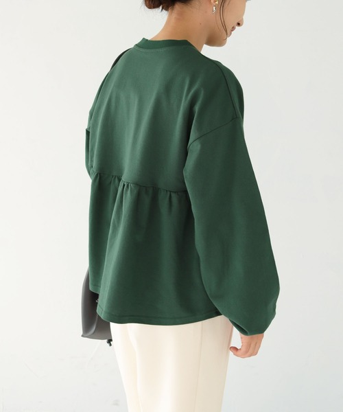 HER CLOSET(ハークローゼット)の「【shemoshelly】ミニ裏毛ペプラムプルオーバー(Tシャツ/カットソー・レディース・グリーン/ブラック/アイボリー/チャコールグレー/アッシュブラウン・M)」の14枚目の写真