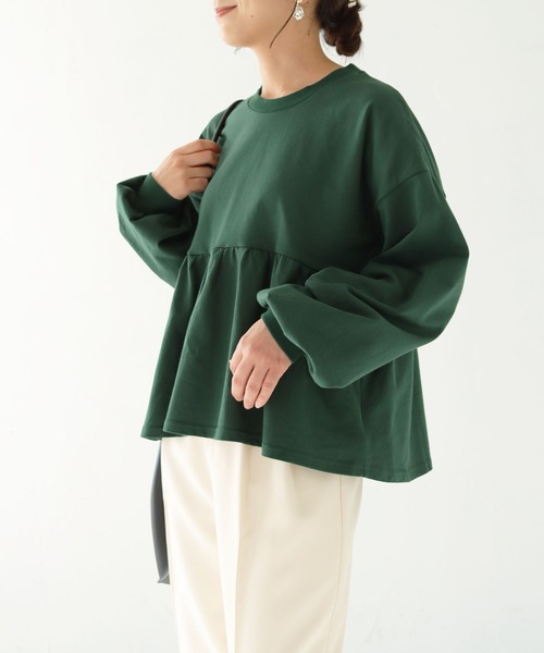 HER CLOSET(ハークローゼット)の「【shemoshelly】ミニ裏毛ペプラムプルオーバー(Tシャツ/カットソー・レディース・グリーン/ブラック/アイボリー/チャコールグレー/アッシュブラウン・M)」の15枚目の写真