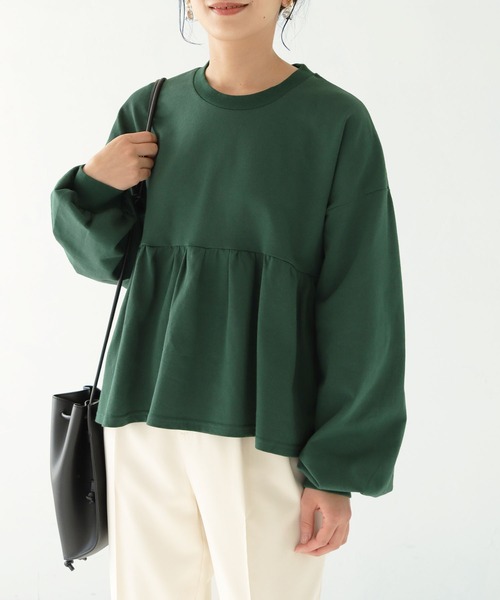 HER CLOSET(ハークローゼット)の「【shemoshelly】ミニ裏毛ペプラムプルオーバー(Tシャツ/カットソー・レディース・グリーン/ブラック/アイボリー/チャコールグレー/アッシュブラウン・M)」の17枚目の写真