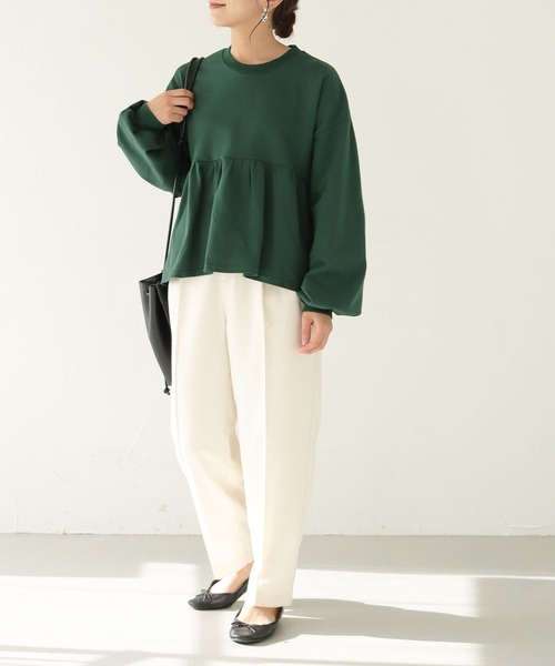 HER CLOSET(ハークローゼット)の「【shemoshelly】ミニ裏毛ペプラムプルオーバー(Tシャツ/カットソー・レディース・グリーン/ブラック/アイボリー/チャコールグレー/アッシュブラウン・M)」の19枚目の写真