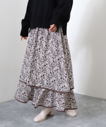 花柄パイピングティアードスカート