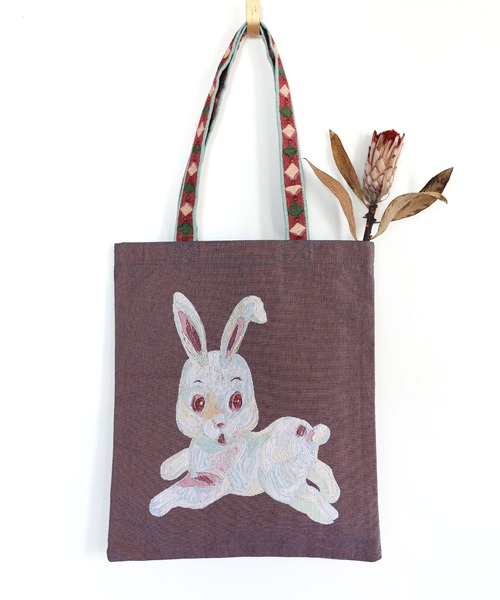 Nathalie Lete（ナタリーレテ）の「Nathalie Lete/Tote bag animal（トートバッグ・レディース・サーモンピンク/ダークパープル/グレー/ブルー/ピンク/グリーン/ライトグリーン・FREE）」の5枚目の写真