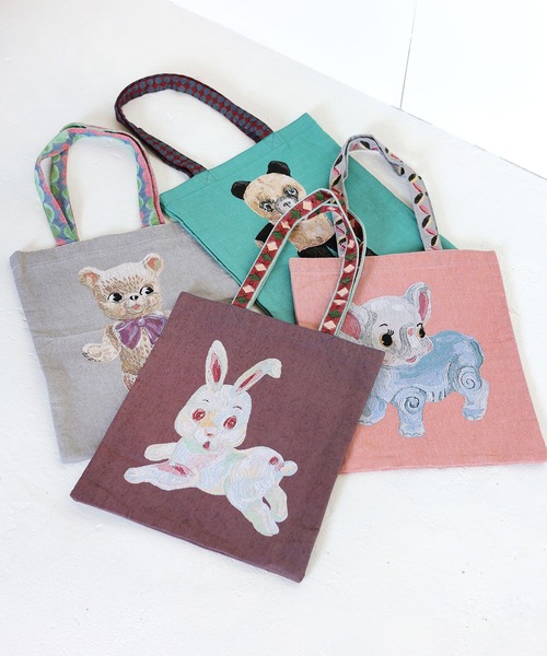 Nathalie Lete（ナタリーレテ）の「Nathalie Lete/Tote bag animal（トートバッグ・レディース・サーモンピンク/ダークパープル/グレー/ブルー/ピンク/グリーン/ライトグリーン・FREE）」の12枚目の写真