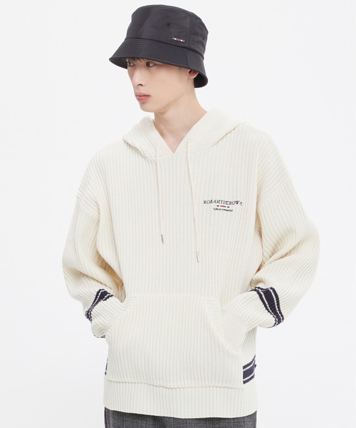 ROMANTIC CROWN（ロマンティッククラウン）の「【ROMANTIC CROWN】RIB KNIT HOOD / ロマンティッククラウン リブ ニット フーディー（パーカー・メンズ・ネイビー/オートミール/イエロー・SMALL/MEDIUM/LARGE/X-LARGE）」の2枚目の写真