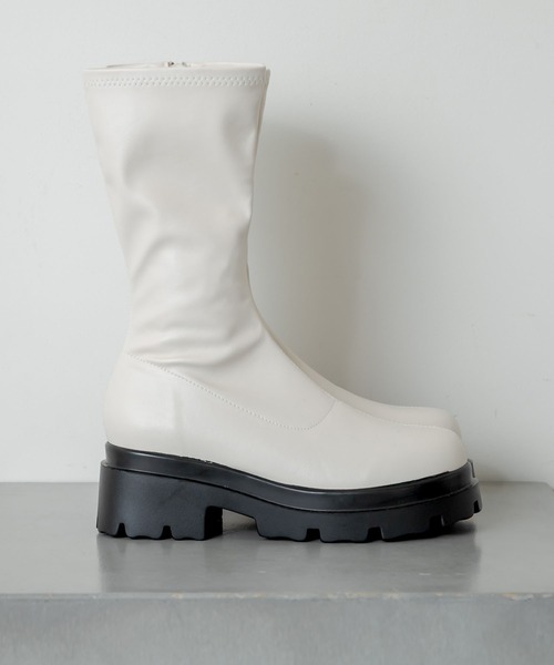 RASVOA(ラスボア)の「厚底ストレッチミドルブーツ(ブーツ・レディース・ブラック/オフホワイト・M/L)」の1枚目の写真