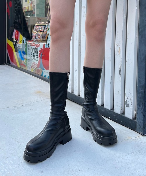 RASVOA(ラスボア)の「厚底ストレッチミドルブーツ(ブーツ・レディース・ブラック/オフホワイト・M/L)」の2枚目の写真