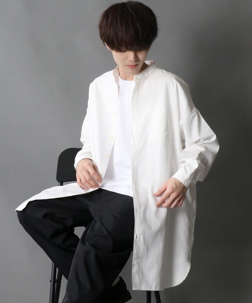 SITRY（シトリー）の「Silky Drape Band Collar long Shirt/シルキードレープ バンドカラー ロングシャツ（シャツ/ブラウス・メンズ・ホワイト/ブラック/グレイッシュベージュ/チャコールグレー/サックスブルー・M/L）」の20枚目の写真