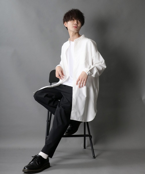 SITRY（シトリー）の「Silky Drape Band Collar long Shirt/シルキードレープ バンドカラー ロングシャツ（シャツ/ブラウス・メンズ・ホワイト/ブラック/グレイッシュベージュ/チャコールグレー/サックスブルー・M/L）」の22枚目の写真