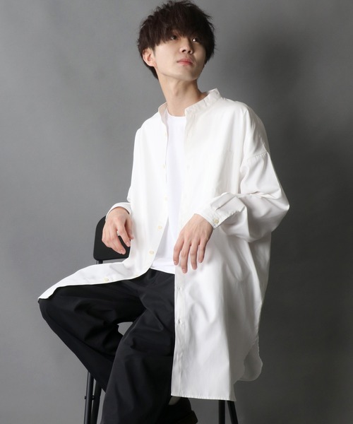 SITRY（シトリー）の「Silky Drape Band Collar long Shirt/シルキードレープ バンドカラー ロングシャツ（シャツ/ブラウス・メンズ・ホワイト/ブラック/グレイッシュベージュ/チャコールグレー/サックスブルー・M/L）」の21枚目の写真