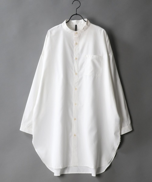 SITRY（シトリー）の「Silky Drape Band Collar long Shirt/シルキードレープ バンドカラー ロングシャツ（シャツ/ブラウス・メンズ・ホワイト/ブラック/グレイッシュベージュ/チャコールグレー/サックスブルー・M/L）」の15枚目の写真
