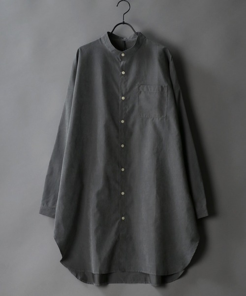 SITRY（シトリー）の「Silky Drape Band Collar long Shirt/シルキードレープ バンドカラー ロングシャツ（シャツ/ブラウス・メンズ・ホワイト/ブラック/グレイッシュベージュ/チャコールグレー/サックスブルー・M/L）」の17枚目の写真