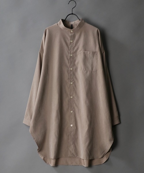 SITRY（シトリー）の「Silky Drape Band Collar long Shirt/シルキードレープ バンドカラー ロングシャツ（シャツ/ブラウス・メンズ・ホワイト/ブラック/グレイッシュベージュ/チャコールグレー/サックスブルー・M/L）」の18枚目の写真