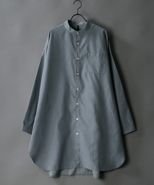 SITRY（シトリー）の「Silky Drape Band Collar long Shirt/シルキードレープ バンドカラー ロングシャツ（シャツ/ブラウス・メンズ・ホワイト/ブラック/グレイッシュベージュ/チャコールグレー/サックスブルー・M/L）」の19枚目の写真