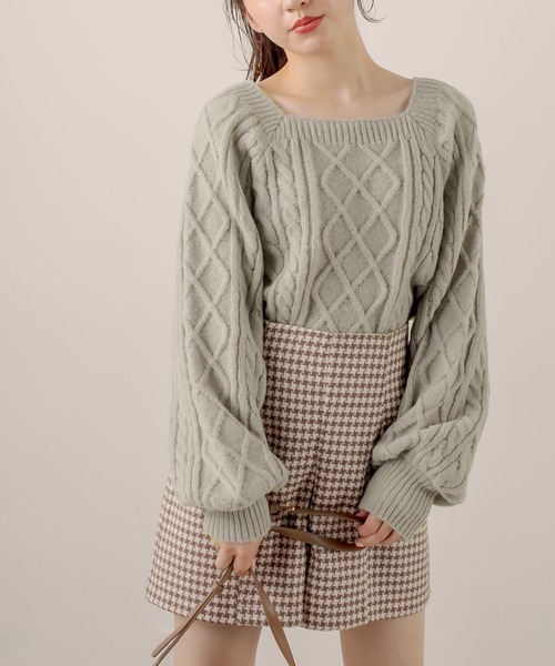 OLIVE des OLIVE（オリーブデオリーブ）の「スクエアネックケーブルニット（ニット/セーター・レディース・ライトブラウン/ミント/ラベンダー/オフホワイト・FREE）」の19枚目の写真