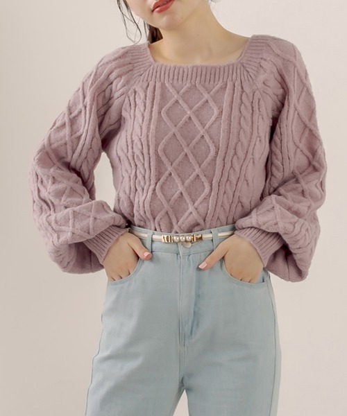 OLIVE des OLIVE（オリーブデオリーブ）の「スクエアネックケーブルニット（ニット/セーター・レディース・ライトブラウン/ミント/ラベンダー/オフホワイト・FREE）」の12枚目の写真