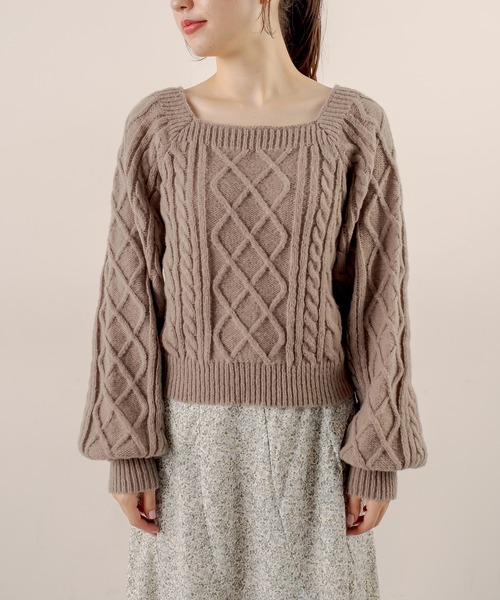 OLIVE des OLIVE（オリーブデオリーブ）の「スクエアネックケーブルニット（ニット/セーター・レディース・ライトブラウン/ミント/ラベンダー/オフホワイト・FREE）」の20枚目の写真