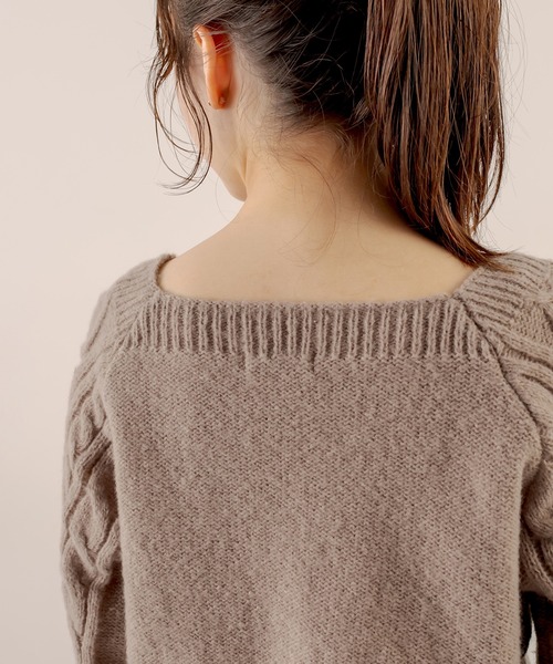 OLIVE des OLIVE（オリーブデオリーブ）の「スクエアネックケーブルニット（ニット/セーター・レディース・ライトブラウン/ミント/ラベンダー/オフホワイト・FREE）」の7枚目の写真