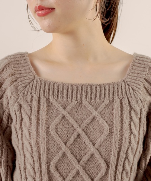 OLIVE des OLIVE（オリーブデオリーブ）の「スクエアネックケーブルニット（ニット/セーター・レディース・ライトブラウン/ミント/ラベンダー/オフホワイト・FREE）」の13枚目の写真