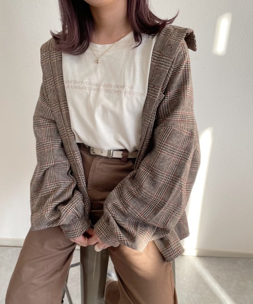 nemne store（ネンネストア）の「コスモスが揺れるアソートキモウチェックシャツ（シャツ/ブラウス・レディース・ブラウン/ネイビー/ベージュ・F）」の4枚目の写真