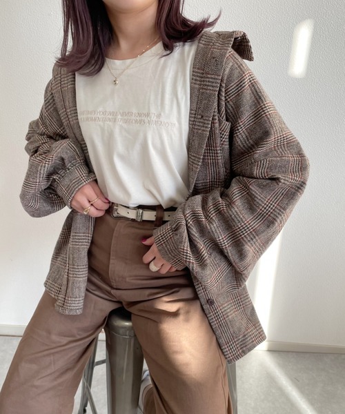 nemne store（ネンネストア）の「コスモスが揺れるアソートキモウチェックシャツ（シャツ/ブラウス・レディース・ブラウン/ネイビー/ベージュ・F）」の5枚目の写真