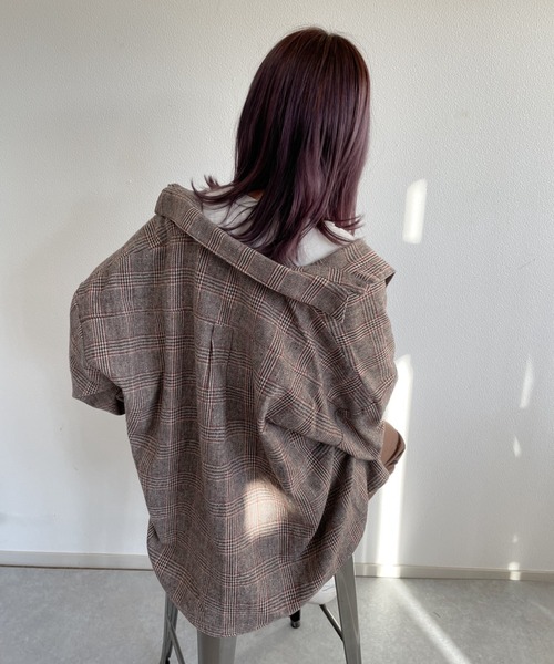 nemne store（ネンネストア）の「コスモスが揺れるアソートキモウチェックシャツ（シャツ/ブラウス・レディース・ブラウン/ネイビー/ベージュ・F）」の6枚目の写真